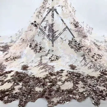 

2020 Latest Sequins Lace Fabric Upscale African tulle lace Fabric Embroidered French Net fabric with Sequins For Dress rof82-521
