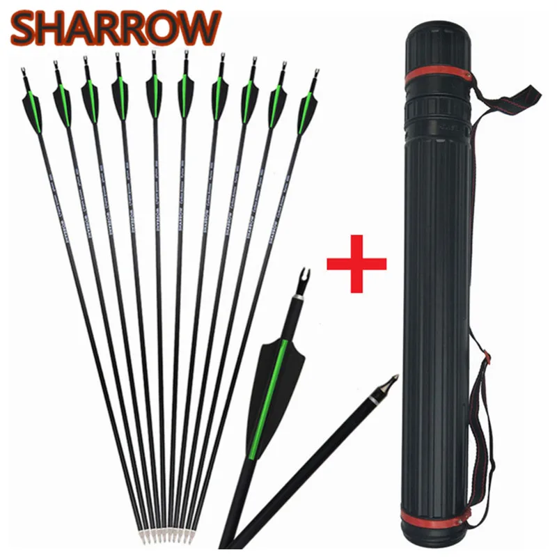 

12Pcs 30" Archery Carbon Arrows Spine 500 Replacement Broadhead With Arrow Tube For Outdoor Target Practice Shooting Accessories