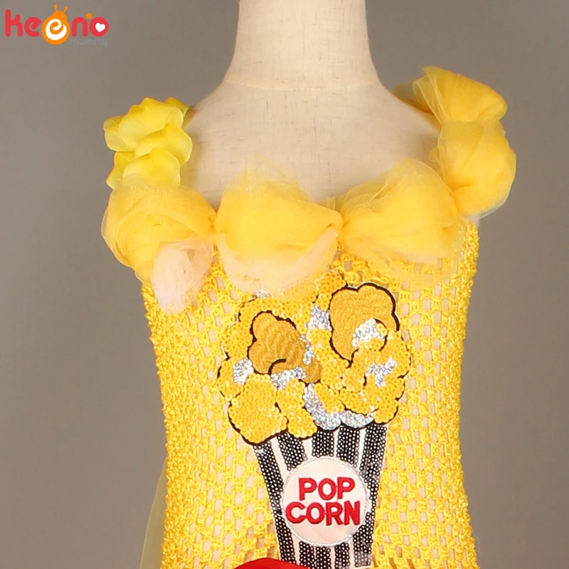 Girls Dress Princess Costume Kids Clothes Circus Popcorn Girl Tutu Dress Carnival Birthday Party Wedding Flower Sequin Ball Gown Costume Kids Pop Corn Food Tulle Dress