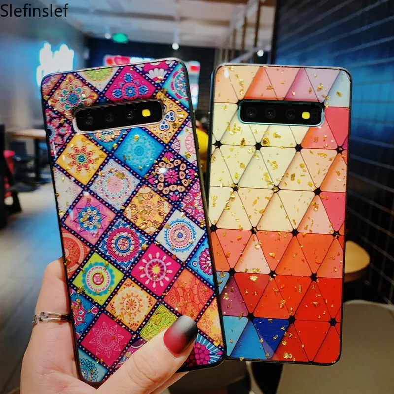 Разноцветный чехол для телефона в клетку Samsung Galaxy S10 S8 S9 Plus Блестящий Мягкий из