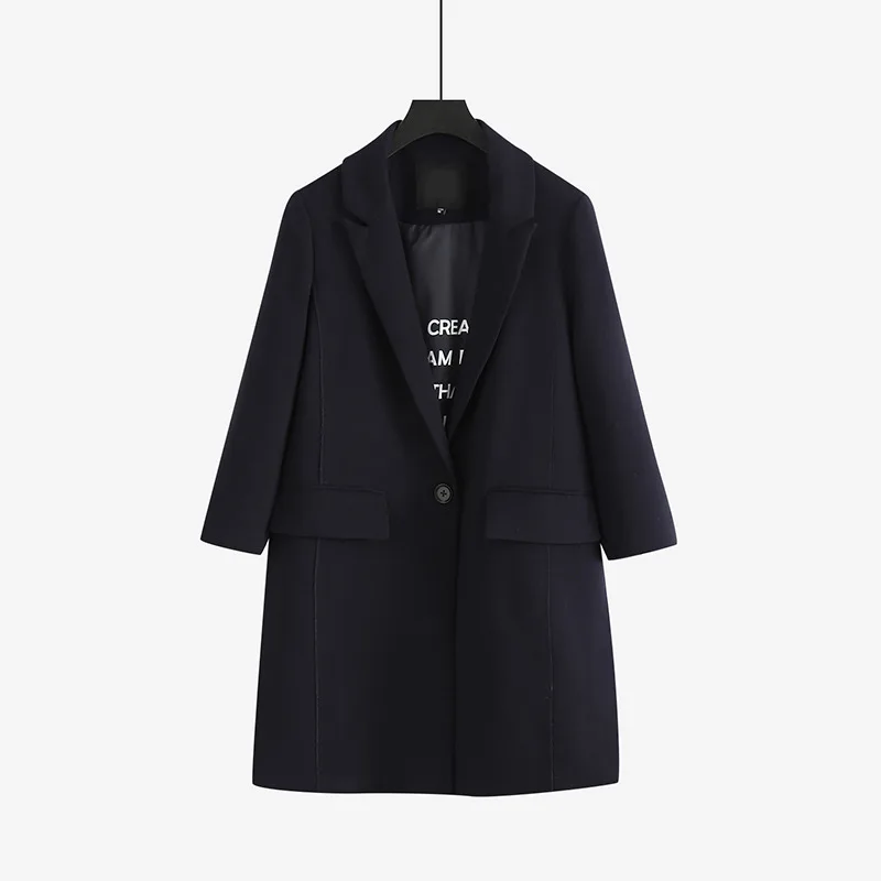 

152fn WOMEN'S Dress Commuting Ol Wind Simple Suit Collar One-Button Navy Suit Jacket Tops