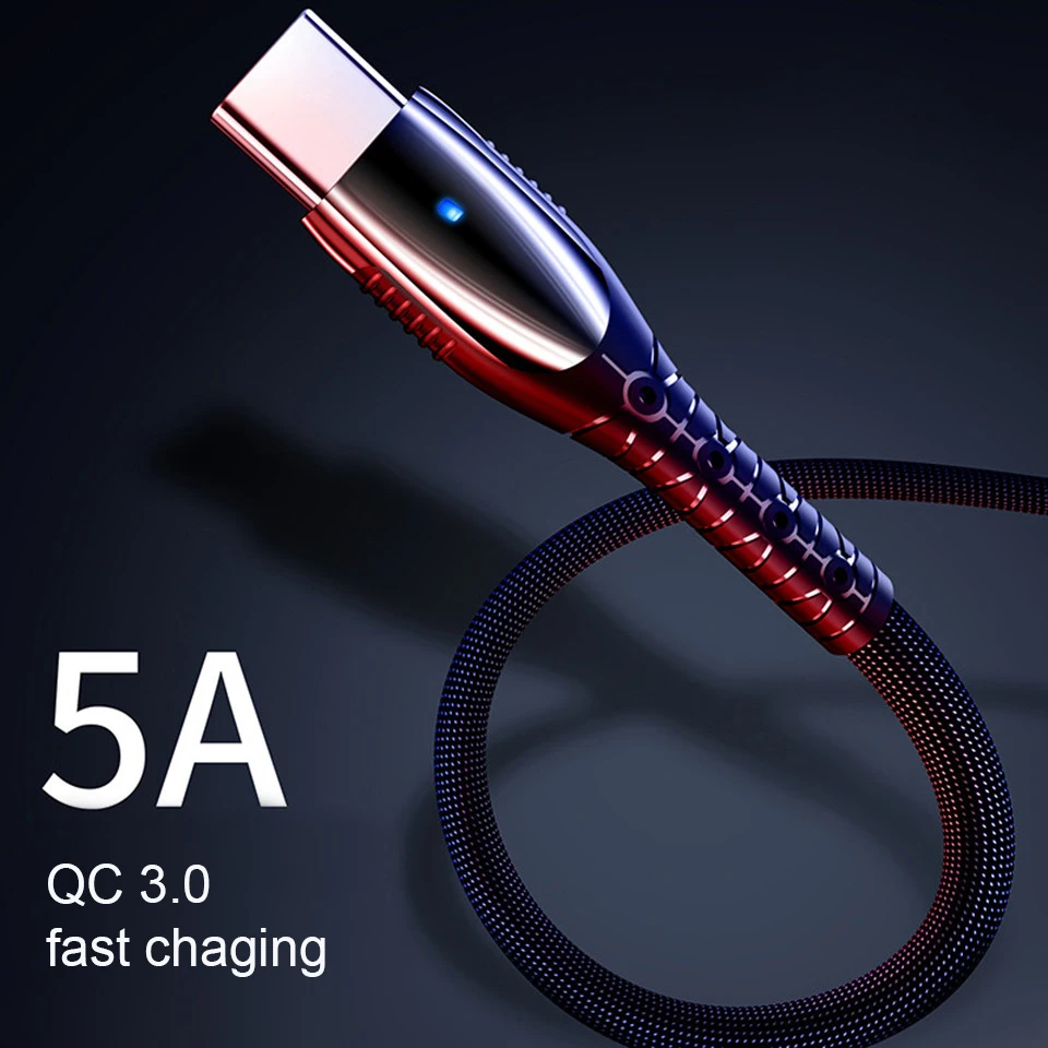 Светодиодный светильник USB кабель type C 5A Быстрая зарядка для huawei xiaomi samsung прочный Quick Charge QC 3,0 зарядный кабель джинсовый коврик