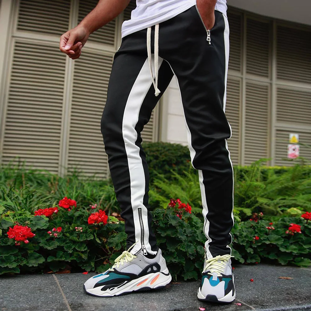 

Mens Sport Pants Casual Side Striped Zipper Jogging Pants 2020 New Men Fitness Slim Fit Sweatpants Contrast Male Trousers D30