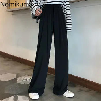 

Nomikuma 2020 Spring Autumn New Black Suit Pants Solid Color High Waist Straight Loose Trousers Fashion OL Pantalones 3a337