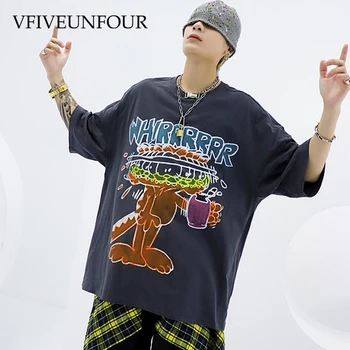 

VFIVEUNFOUR Summer Cartoon Print Streetwear T Shirts Men Hipster Punk Rock Tshirts Male Vintage Short Sleeve oversized Tees