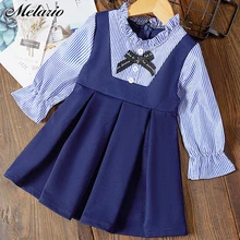 Меларио/осеннее платье для девочек в духе колледжа; Одежда для девочек; детское платье в полоску с длинными рукавами; милое платье принцессы с бантом