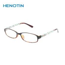 Henotin Retro printed reading glasses for women spring hinge oval cnarrow frames quality eyeglasses 0.5 1.0 2.0 2.5 3.0 4.0