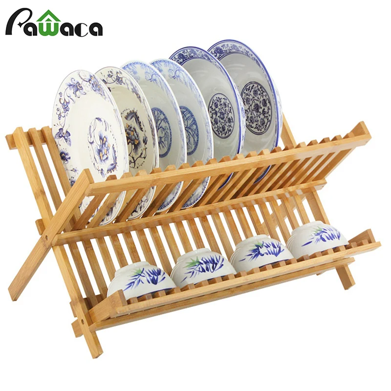 

Folding Bamboo Dish Drying Rack Holder Utensil Drainer Plate Storage Holder Wooden Collapsible Kitchen Flatware Drain Dish Rack