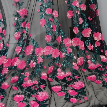 

Luxury Sequins Embroidered Lace Fabric 3D Flower Fabric Tulle Lace For Bridal Veil Dance Dress Wedding Mesh Backdrop