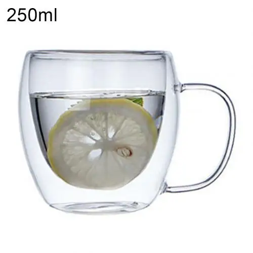 250ml 250/350/450ml Clear Coffee Mug Double Wall Insulated Handle Drinking Glass Cup Home Office Cup For Fruit Juice - Цвет: 250ml