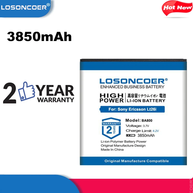 LOSONCOER 3850mAh BA800 высокое качество батарея для Sony Xperia S V SL LT26i LT25i Arc HD AB-0400 Мобильный
