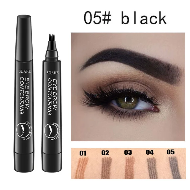 Waterproof Natural Eyebrow Pen Four-claw Eye Brow Tint Makeup three Colors Eyebrow Pencil Brown Black Grey Brush Cosmetics 11