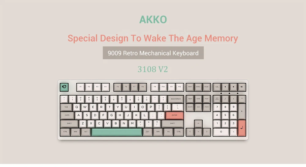 Механическая клавиатура AKKO, 3108 V2-9009, ретро, 108 ключ, проводная PBT Keycap, все ключи, анти-привидение, вишневый переключатель для игр