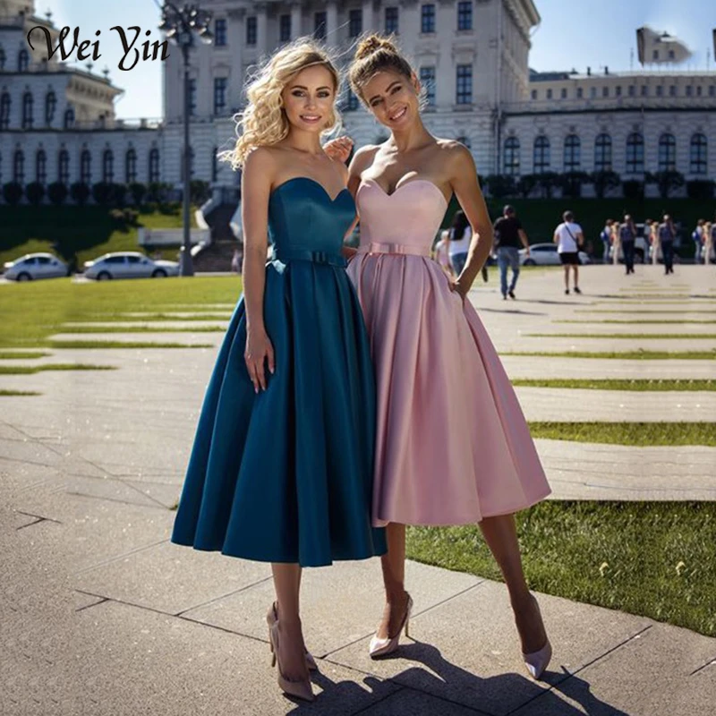 Weiyin AE0570 New Arrival 2022 Formal Pink Short Prom Dresses Elegant Plus size Vestdios evening Party Gown simple prom dresses