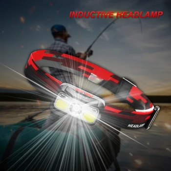 

XPE+2x COB Headlight Wave Sensor USB Rechargeable Flashlight for Fishing