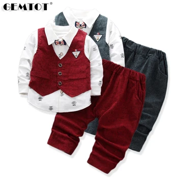 

Boy Clothes Suit Vest Shirt Pants 3 Piece Set Gentleman's Clothes Suit Red Boy Baby Clothes Set Long-sleeved Autumn New Arrival