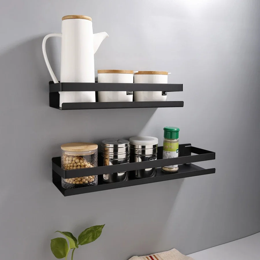 Bathroom Accessories 20-50cm Modern Matt Black Bathroom Corner Shelves Kitchen Wall Shelf Shower Bath Shampoo Storage Rack