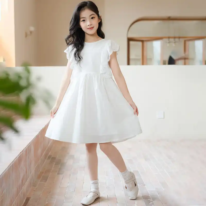 白刺繍女の子2021新しい子供パーティードレス子供の夏の服十代の綿二層のファッション 6105 ドレス Aliexpress