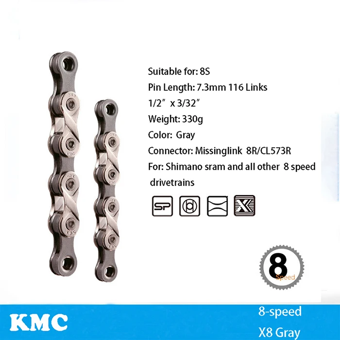 X8 gray KMC велосипедная цепь X8 X9 X9sl X10 X10sl X11SL X12 велосипедная цепь для Shimano/SRAM 8 9 10 11 12 Скоростей 116л MTB шоссейные велосипедные цепи часть - Цвет: X8 gray