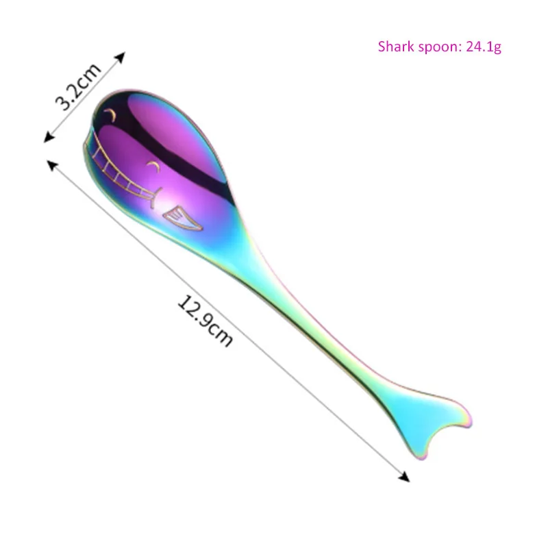 Shark rainbow 5 упаковок, индивидуальная маленькая ложка для кофе с дельфином, морской лошадью, 304 нержавеющая сталь, чайная медовая ложка, kawaii, маленькие Десертные Ложки - Цвет: Shark rainbow