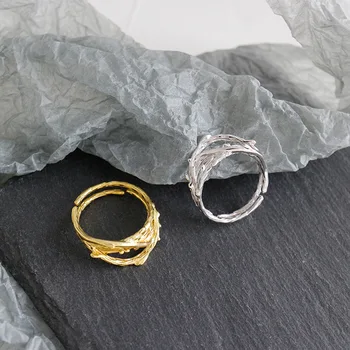 

Silvology 925 Sterling Silver Irregular Line Texture Rings Concave Convex Surface Openwork Design Rings for Women Party Jewelry