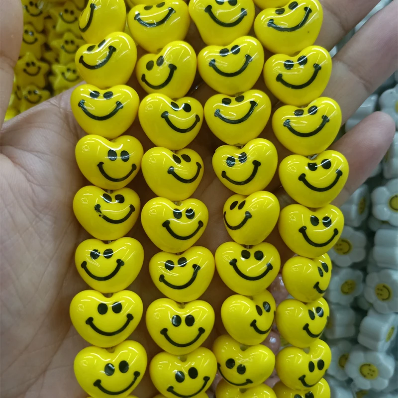 

10pcs 16x14mm Heart Shape Smile Face Ceramic Beads For Jewelry Making DIY Loose Yellow Ceramics Bead Fit Bracelet Necklace