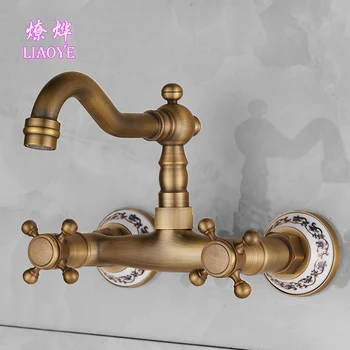 

European Copper Heat Sink into the Wall Faucet Kitchen Antique Cold Double Tap Rotatable Shipping