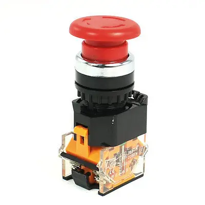 

AC 380V 10A 1NO 1NC DPST Red Mushroom Latching Emergency Stop Push Button Switch