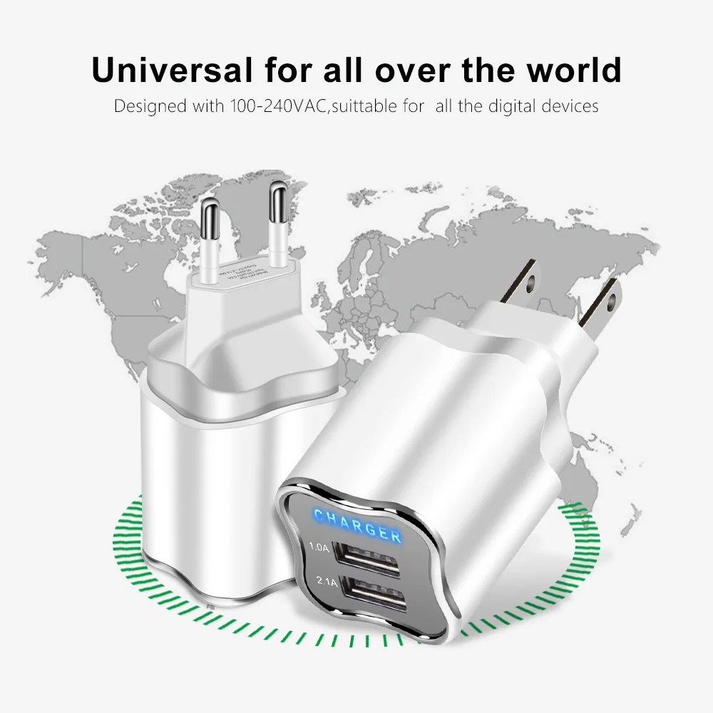 Двойной Порты и разъёмы USB Зарядное устройство 5V 2.1A настенный адаптер мобильного телефона Зарядное устройство для samsung s9 Xiaomi Tablet Портативный usb для зарядки телефона