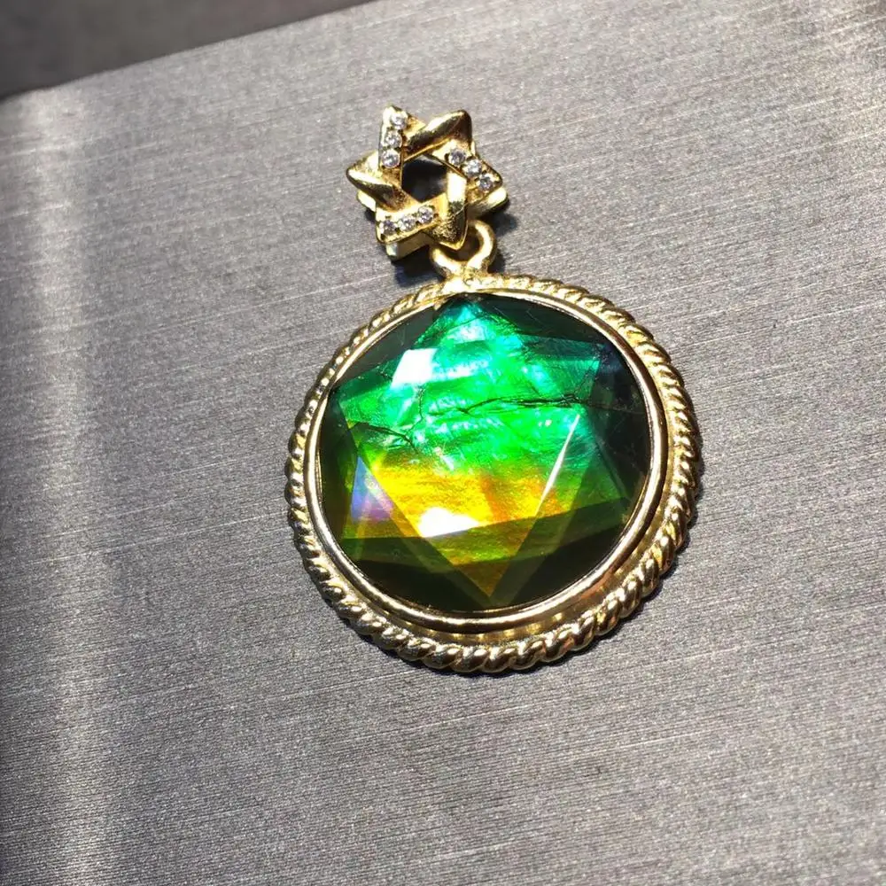 

Fine Jewelry Real 925 Steling Silver s925 100% Natural Ammonite Ammolite Stone Gemstone Female Pendant Necklaces Christmas Gift