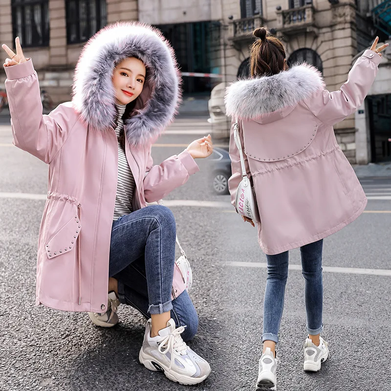 

Large Fur Collar down Jacket Cotton-padded Clothes Women's 2019 Winter New Style Korean-style Loose-Fit Mid-length Cotton Overco
