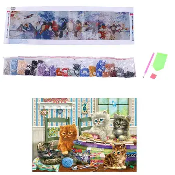 

2 Set Diy 5D Full Drill Diamond Painting Embroidery Cross Stitch Kit Rhinestone Cat & "Cartoon Birds"