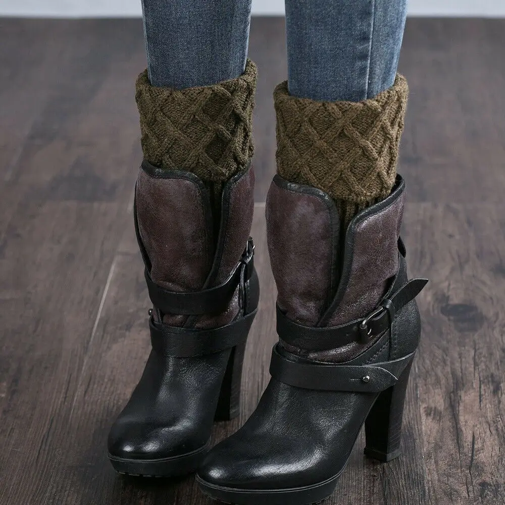 1Pair Crochet Leg Warmers Women Winter Outdoor Elastic Cuffs Lady Soft Short Knitted Toppers Boot Socks Ankle Protection_voghion.com
