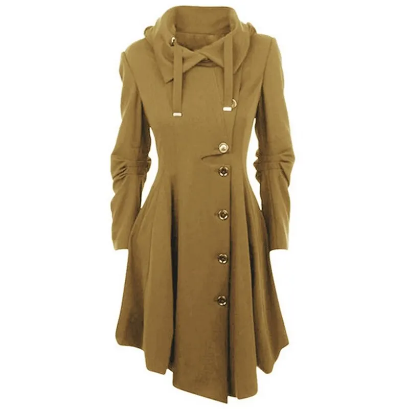 Модное Длинное средневековое шерстяное пальто, женское черное готическое пальто со стоячим воротником, Женское пальто, винтажная женская верхняя одежда - Цвет: Camel