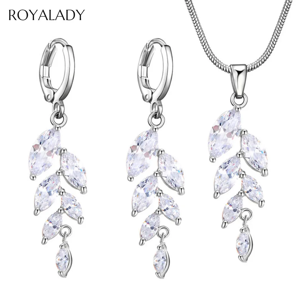 Женский Свадебный комплект из колье и серёг с фианитом|Ювелирные наборы| |