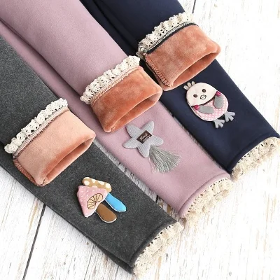 Winter Girls Leggings Fleece Kids Winter Pants Thicken Baby Legging Pants Cartoon Winter Cashmere Thermal Children Skinny Pant