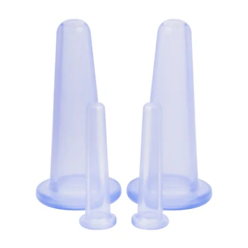 

4 Pcs Blue Silicone Cupping Tools Set （2 Faces 37*80mm + 2 Eyes 15*50mm Sets ）Face Set Deep Face Neck Facial Lifting Massage Vac