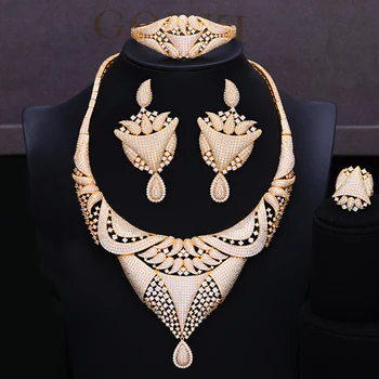 

GODKI Luxury Geometry Dubai Gold Jewelry Sets Nigerian Wedding African Beads Bridal Jewellery Set Cubic Zircon Ethiopian Jewelry
