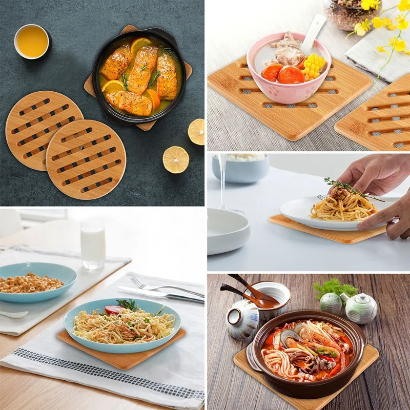 Heat Resistant Non-Slip Bamboo Trivets Pot Mat for Kitchen Table- 4Pcs Hot Pan Pads(15cm