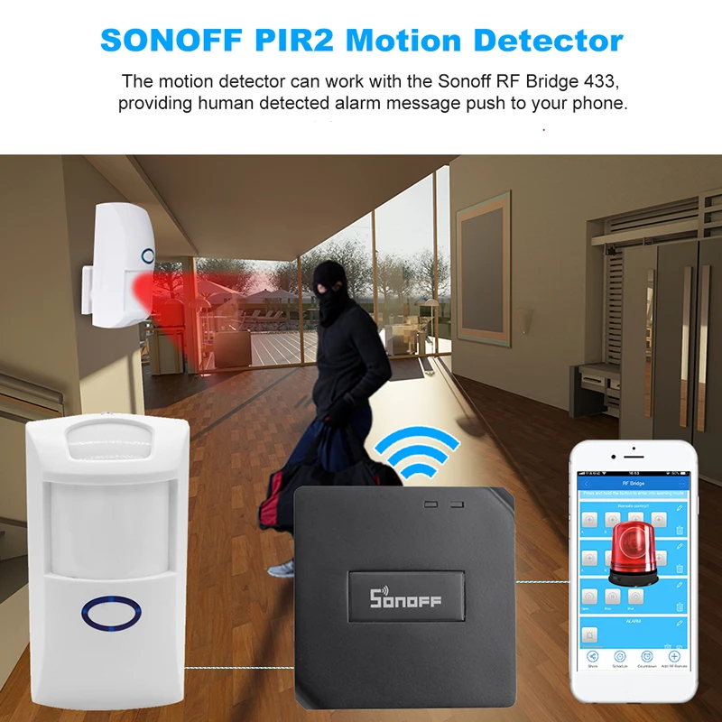 Sonoff RF мост 433 МГц Wifi преобразователь сигнала PIR 2 Датчик/DW1 дверь и окно датчик