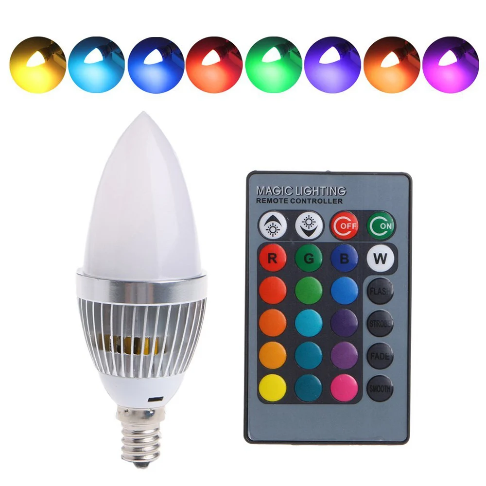 3 Вт Светодиодный светильник-свеча RGB E12 E14 канделябр 16 цветов, светодиодный светильник с регулируемой яркостью, лампа с дистанционным управлением для домашнего бара, вечерние D40 - Испускаемый цвет: E14 Milky White