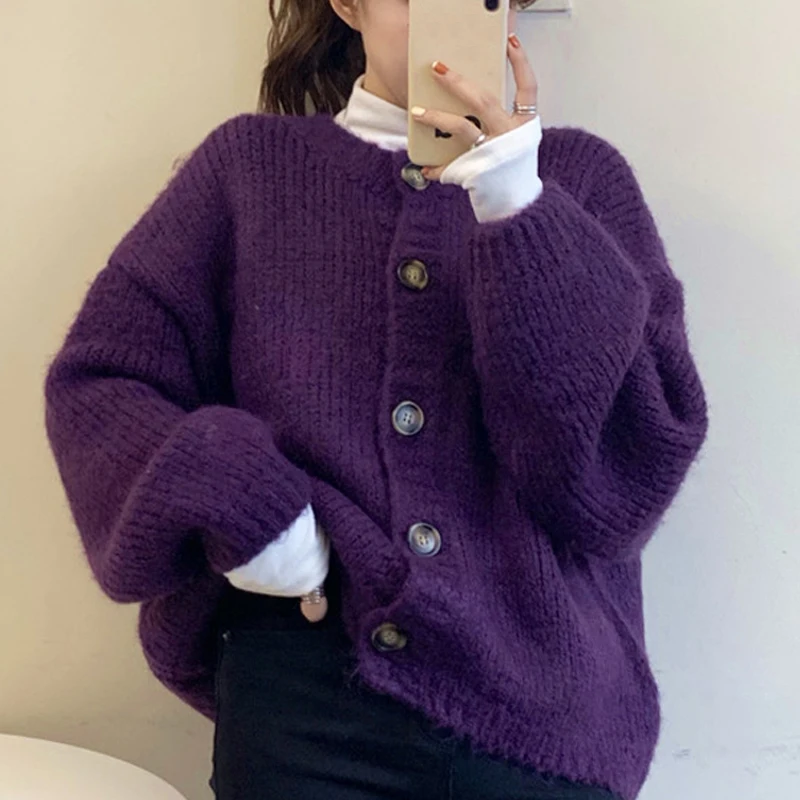 

Loose Cardigan Sweater Women Oversize Long Sleeve Knit Coat Sweet Solid Casual Thin Knitwear Female Fashion Clothing Autumn 2020