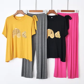 

Women's Cartoon Home Clothes Casual Loose Autumn 2 Pieces Sleepwear Modal Atoff Home Suit Female Pajamas Set Cartoon Homewear