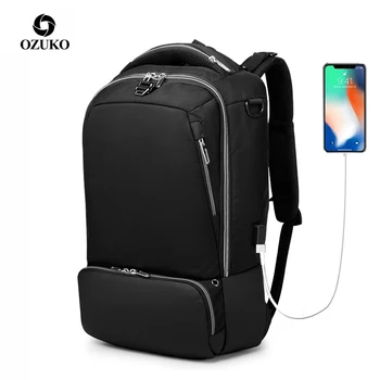 

OZUKO Fashion Large Capacity Multifunction Men Casual 15.6 inch Backpack Laptop Bag Male USB Charging Backpacks Waterproof