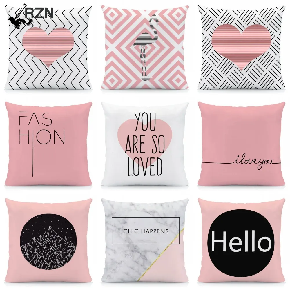

Pink Geometry Cushion Cover Polyester Throw Pillow Cover Sofa Striped Heart-shaped Decorative Pillowcase 45x45cm Fundas De Cojin