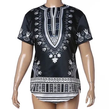 

Mens Cotton African Dashiki Print T shirt O Neck Short Sleeve Curved Hem Tees Collarless Top Clothing For Men Black Plus Size