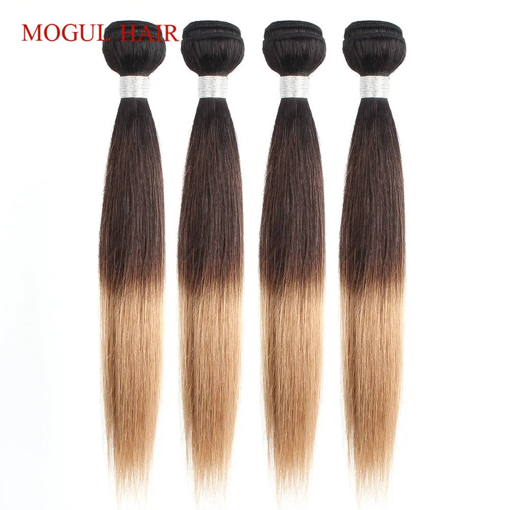 MOGUL HAIR Indian Human Hair Ombre Straight Hair Weave Bundles 2/3 Bundles Three Tone Ombre Honey Blonde Non Remy Hair Extension