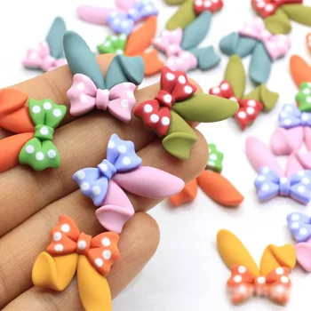 

10Pcs Kawaii Dot Bow Rabbit Ear Falt back Resin Cabochons DIY Crafts For Jewelry Phone Ornaments Accessories :6*23*24mm