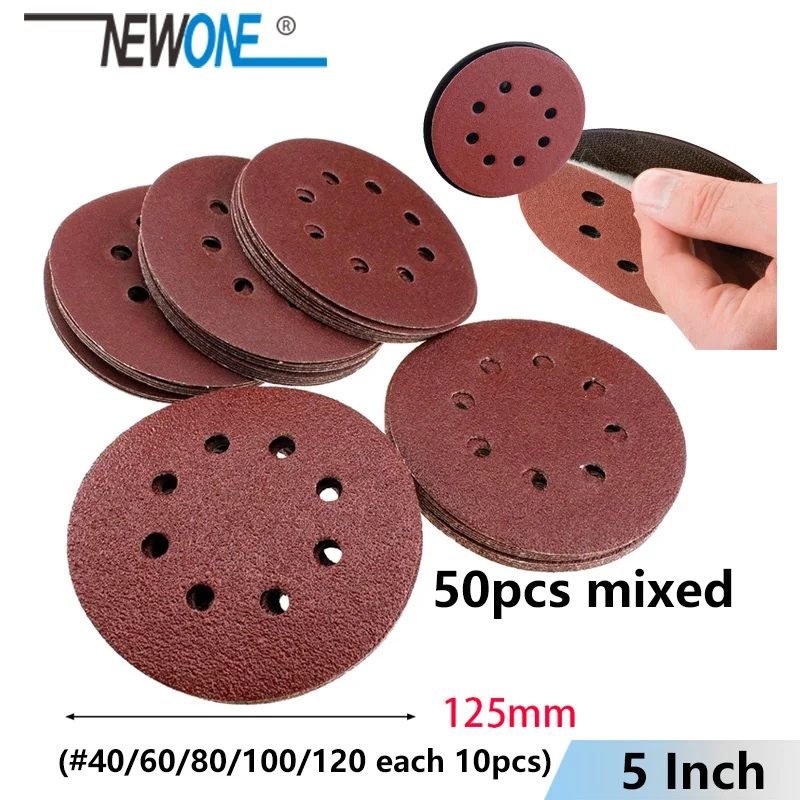 Newone 50pcs/set 125mm 5"/5inch Mixed Sanding Discs Sandpaper Pads Set For Abrasive Tools