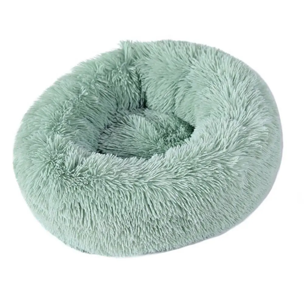 Green Круглые плюшевые кровати для кошек мягкая кровать для кошек кровать для собак кровать для кошек гнездо для домашних животных зимняя теплая спальная кровать коврик для щенка - Цвет: Green